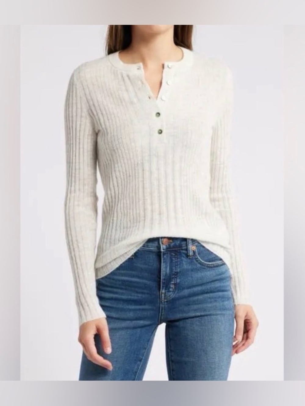 Madewell Alpaca Blend Henley Sweater Oatmeal Ribbed Knit Cream Women’s XS FA24